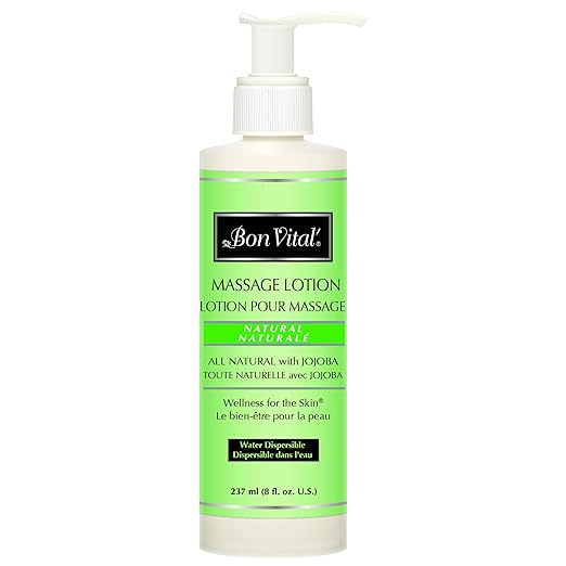 Bon Vital', Naturale Massage Lotion, 8 oz, All Natural Massage Lotion for Massage Therapy and Bodywork, Lightweight Unscented Lotion, Plant-Based Ingredients for Smooth Application