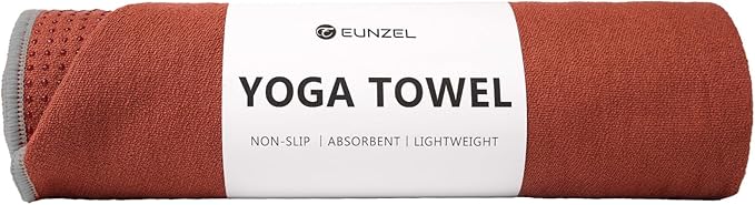 Eunzel Yoga Towel,Hot Yoga Mat Towel with Grip Dots Sweat Absorbent Non-Slip for Hot Yoga, Pilates and Workout 24" x72", Sedona Red