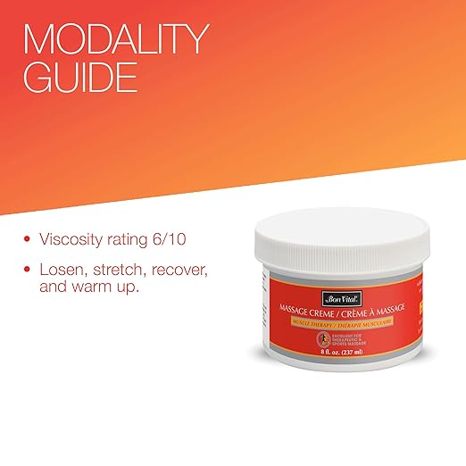 Bon Vital' Muscle Therapy Massage Creme, 8oz-Jar, Massage Cream with Essential Oils for Deep Tissue, Sports, Swedish & Trigger Point Massage, Smooth Texture
