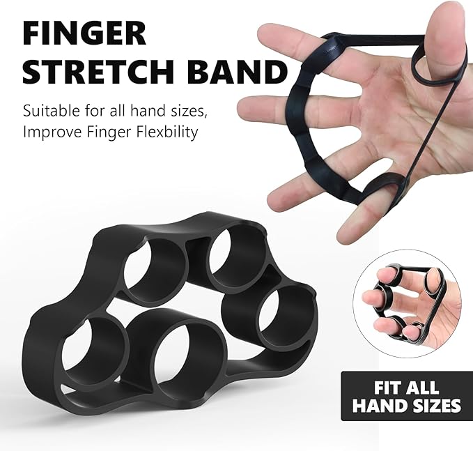 Hand Grip Strengthener Kit with Wrist Strengthener - Ultimate Hand Exerciser Set for Forearm Workout, Adjustable Grip Strength Trainer, Stress Relief Ball, Exercise Ring, Training and Recovery (BLACK)