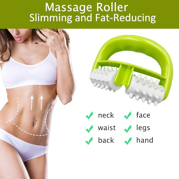 Cellulite Massage, Fascia Blaster Tool with Two-Wheel Massage Handle,Relax Muscles to Relieve Stress,Increases Blood Circulation,Apply to Arm/Shoulder/Leg/Back/Buttocks/Abdomen(Green)