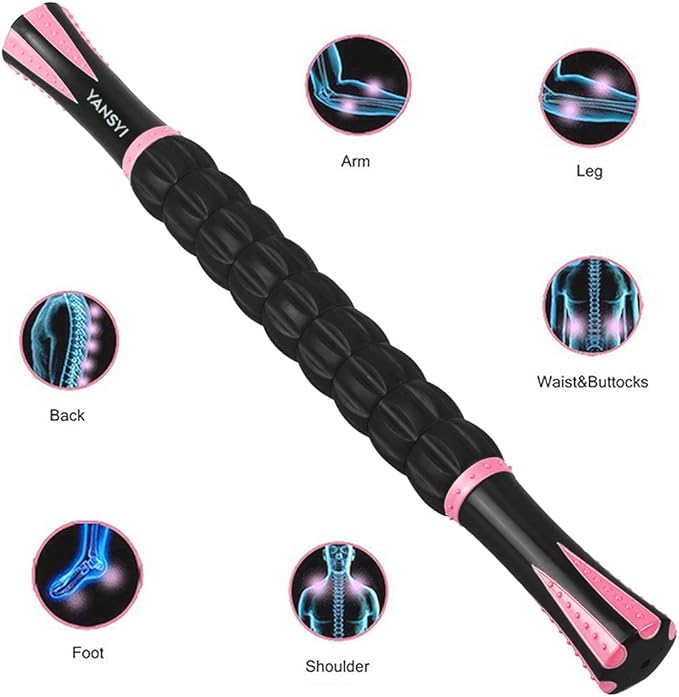 YANSYI Muscle Roller - Professional Deep Tissue Massage Stick with 9 Rollers for Athletes, Portable Soreness Relief for Back & Leg Pain, Post-Workout Recovery Tool (Pink)