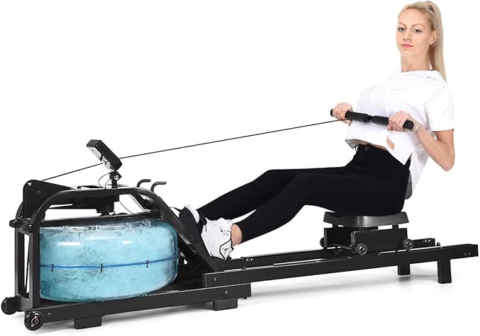 Goplus Water Rowing Machine Dual Track Adjustable Resistance with LCD Display and Large Weight Capacity for Home Use