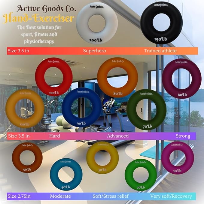 Hand Exerciser - PROFESSIONAL GRADE, Set or Single, Different Sizes. Visit to see more! Bague classique en silicone parfaite pour améliorer la force, la puissance et la vitesse dans les poignets.