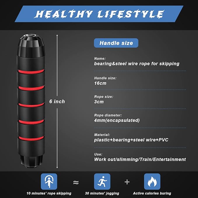 Junkin 12 Pieces Jump Ropes for Fitness with Ball Bearings Speed Jumping Adjustable Skipping Rope with Foam Handles Exercise Stuffer for Men Women Cardio Training Slim Body