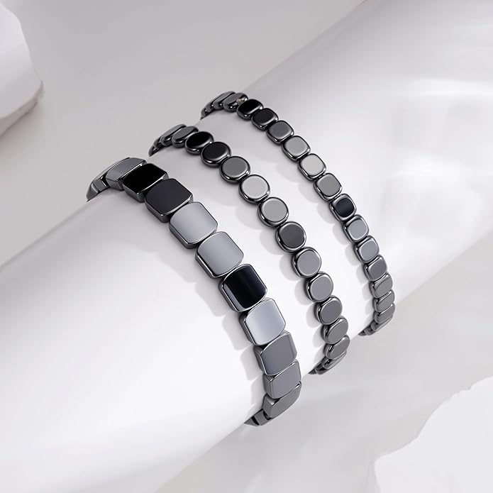 Easter Basket Stuffers-Hematite Bracelets for Men, Hematite Stone Bracelet to Reclaim Energy Confidence, Stretch Beads Inspirational Cuff Jewelry Pulseras Para Hombre