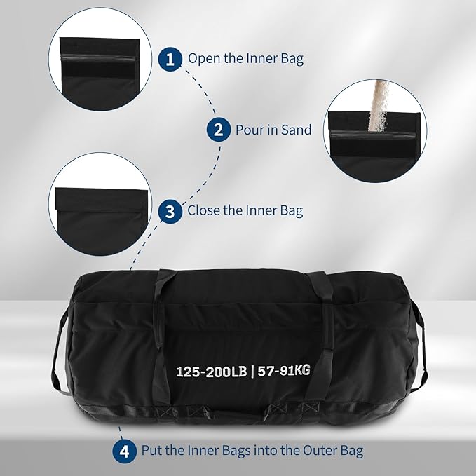 Garvee Sandbag for Fitness Weights Training,5-200 LBS Adjustable Weighted SandBag for Strength Powerlifting Running Home Gym Exercise,Black
