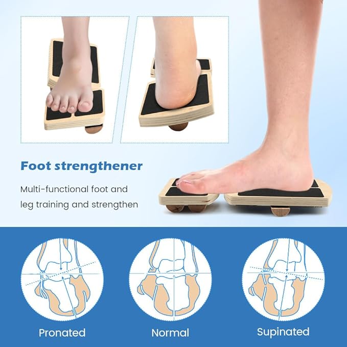 Ankle Balance Board Foot Strengthener Trainer with 12pcs Balls - 300lbs Max Capacity, 18-30° Tilt Adjustment, Wooden Non-Slip Wobble Board for Ankle & Core Stability Training