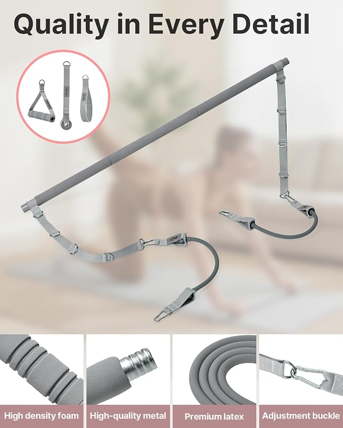 YOTTOY Pilates Bar Kit with Resistance Bands - 3-Bar Pilates Workout Equipment for Legs, Hips, Waist & Arms Workout, Portable Home Gym Exercise Equipment for Women & Men