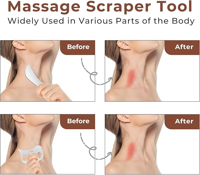 Muscle Scraper Tool Stainless Steel Body Gua Sha Set Scraping Tool Physical Therapy Suitable for Face,Back, Abdome,Legs, Arms,Neck,Shoulder