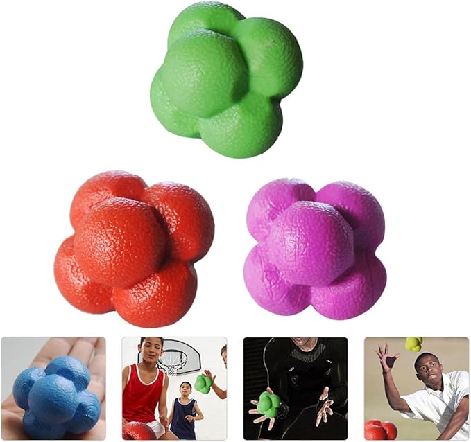 BESPORTBLE 3Pcs Agile Training Ball High Elasticity Hexagonal Reaction Balls for Indoor Fitness Hand Eye Coordination and Speed Training Design