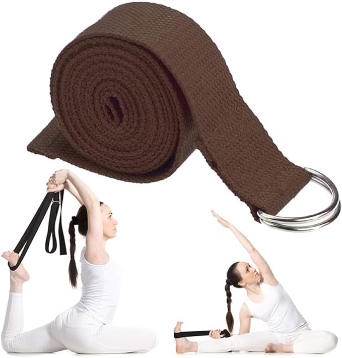 Cotton Exercise Yoga stretch Strap - Sturdy Flexibility Tensile Belt Adjustable Metal D-Ring Buckle, Hold Poses for Daily Stretching, Pilates, General Fitness, and Physical Therapy