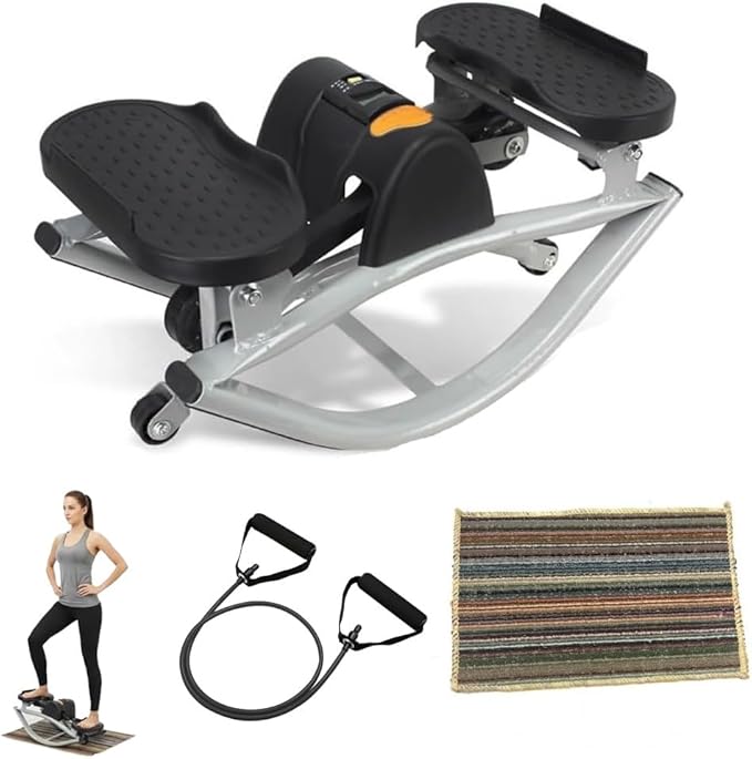 Lateral Rocking Fitness Stepper Home Workout Machine, Portable Compact Rocking Stepper Side to Side with LCD and Resistance Bands, Low-Impact Lateral Steppers for Knees and Joints