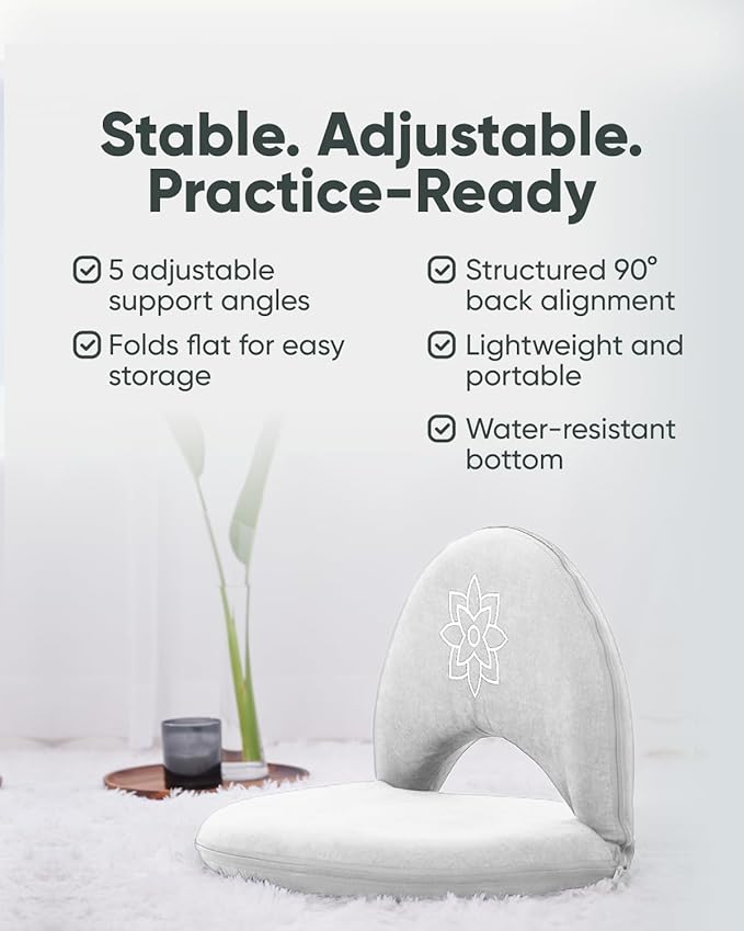 Mindful Modern Meditation Chair | Adjustable Floor Chair with Back Support | Padded Floor Seat for Posture Support and Comfort | Portable Folds Flat for Storage | Indoor/Outdoor Use | Classic White