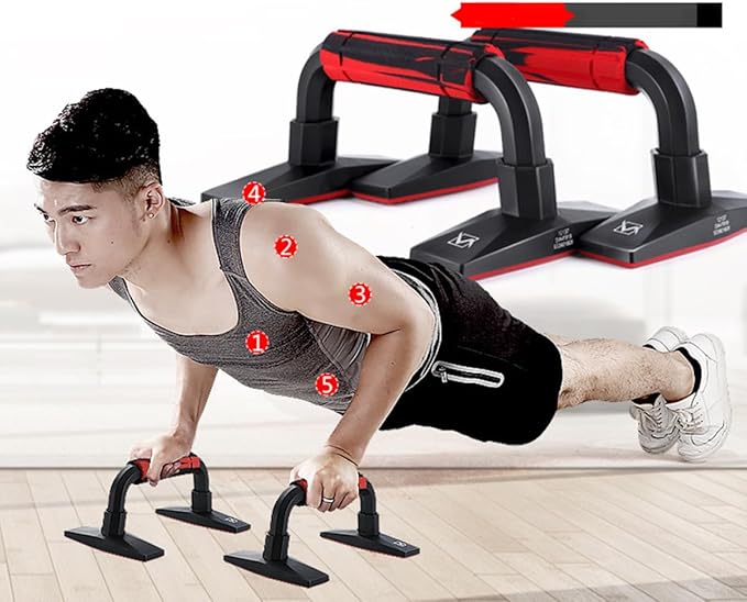 Push-up Frame and Push-up Bars, H-shaped Rubber Push-up Stands for Arm Strength Training, Pair in Dark and Crimson, Home Gym Equipment for Chest and Abdomen Muscle Exercise