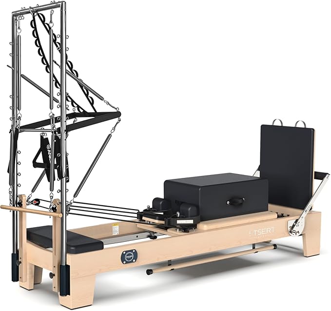 Pilates Reformer, Pilates Reformer Machine, Pilates Equipment for Home and Studio, Black Ultrafine Leather, Adjustable Resistance System
