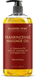 MAJESTIC PURE Frankincense Scar & Stretch Massage Oil for Massage Therapy- Refreshing and Relaxing- Natural Oils with Frankincense Essential Oil- All Skin Types- Men and Women Massage Lotion- 8 fl oz
