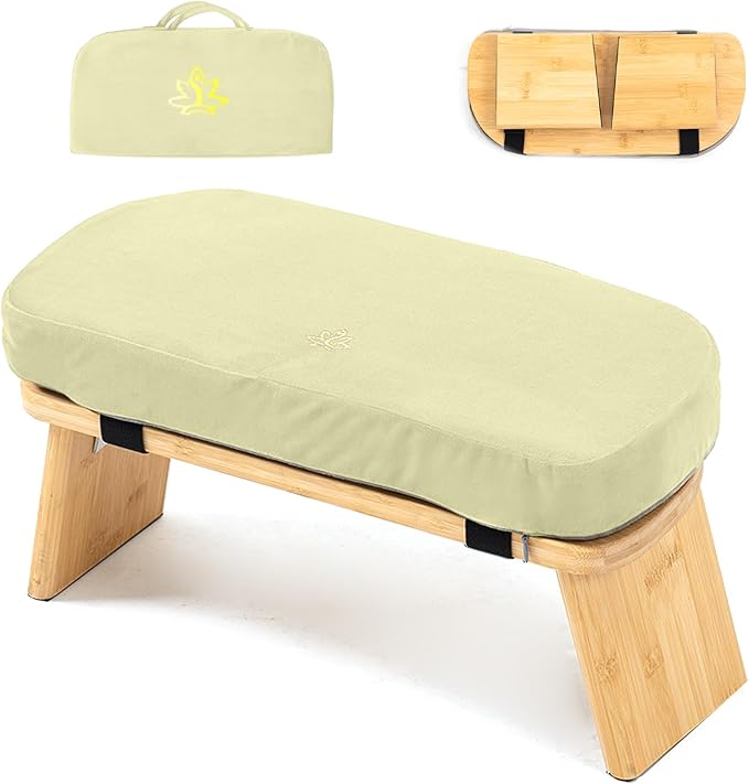 Meditation Bench, Bamboo Meditation Stool, Folding Kneeling Meditation Bench, Seiza Prayer Bench, Prayer Bench with Meditation Cushion, Kneeling Stool(Beige-Bag)