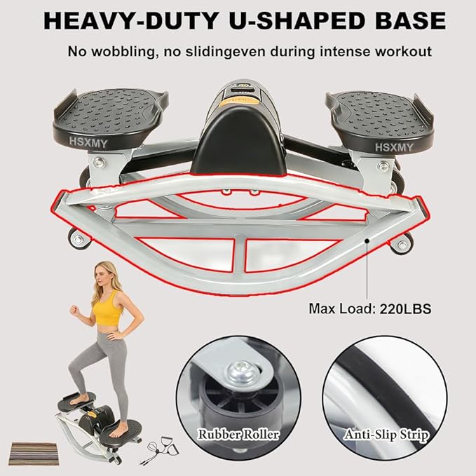 U-Shaped Rock Stepper Machine for Home Workout,Side-to-Side Lateral Rocking Fitness Stepper with Digital Monitor/Resistance Bands,Low-Impact Compact Side Stepper for Full Body Fitness