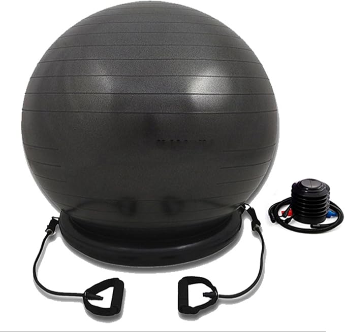 Yoga Ball Chair - Relieve Back Pain, PVC Anti-Burst Exercise Ball Chair for Home Office Desk Workout with Base & Resistance Bands, Backless Bouncy Ball Chair, Inflatable(Diameter 55cm(21 3/5 inch))