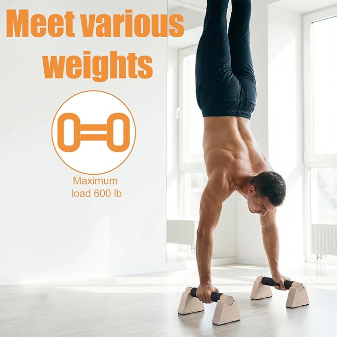 2 Pcs Portable Calisthenics Equipment Parallettes Bars Wooden Push Up Bars with Non-Slip Base, 7.9 Inch Handstand Training Blocks & Push Up Handles, for Home Workout Strength Training