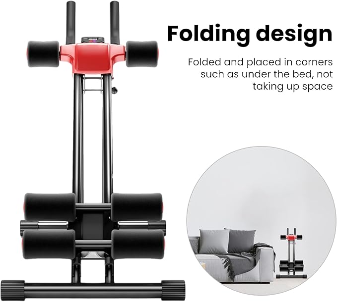 Abdominal Roller,Adjustable Ab Workout Equipment,Ab Machine Full Body Workout for Home Gym Strength Training Equipment,Foldable Waist Trainer Suitable for Beginner Speed Up Core Strengthening Red Bla