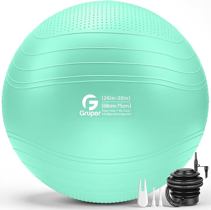 Gruper Yoga Ball, Extra Thick Non Slip Exercise Ball for Workout, Birthing, Balance, Stability, Pregnancy, 4 Sizes Anti Burst Chair for Home and Office, Includes Quick Pump & Fitness Guide
