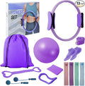 Pilates Essentials Kit for Women, Home Pilates Kit with 12.9" Ring and 9.8" Mini Ball, 4 Fabric Loop Bands, Figure-8 Band, Stretch Strap, Jump Rope, Carry Bag
