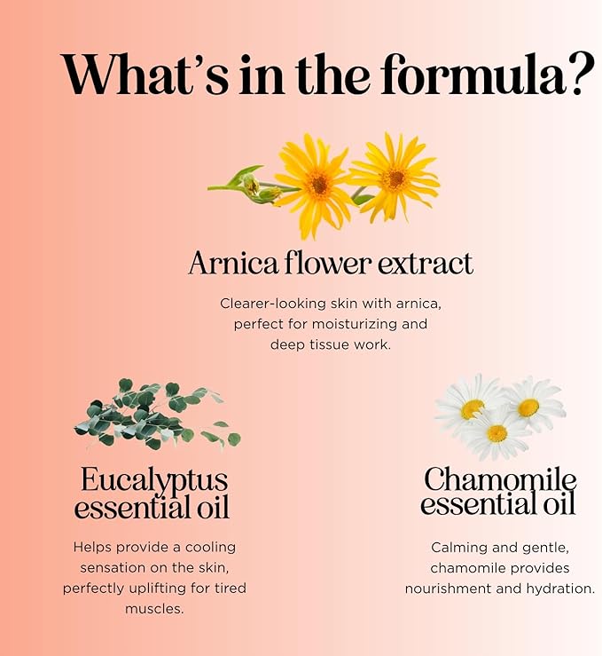 Arnica Massage Oil for Muscle Relaxing - Comforting Sore Muscle Massage Oil for Full Body Relief with Soothing Chamomile Lavender Peppermint & Rosemary Essential Oils - Vegan & Non GMO (8 Fl Oz)