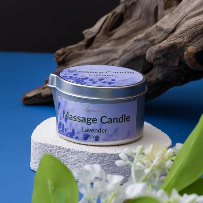 Massage Candle Natural Soybean Wax for Skin Moisturizing, Coconut Oil Jojoba Oil Based Scented Low Temp Candle Gift 2.3 OZ (Lavender)
