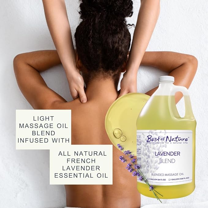 Best of Nature Lavender Blend Massage Oil - Non-Greasy Aromatherapy Massage Oil for Body, Skin & Face, Crafted with Pure Essential Oils, Bulk Sizes (8 fl oz)