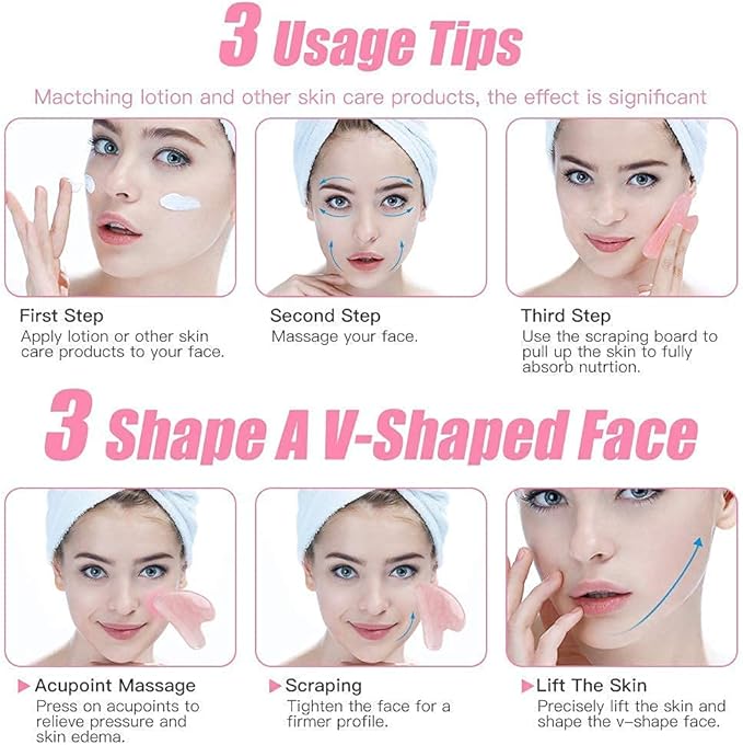 Rosy Finch Gua Sha Massager Tool, Jade Stone Guasha Scraping Massage Tool Jade Roller Massager for Face, Eye Neck Body Muscle Relaxing