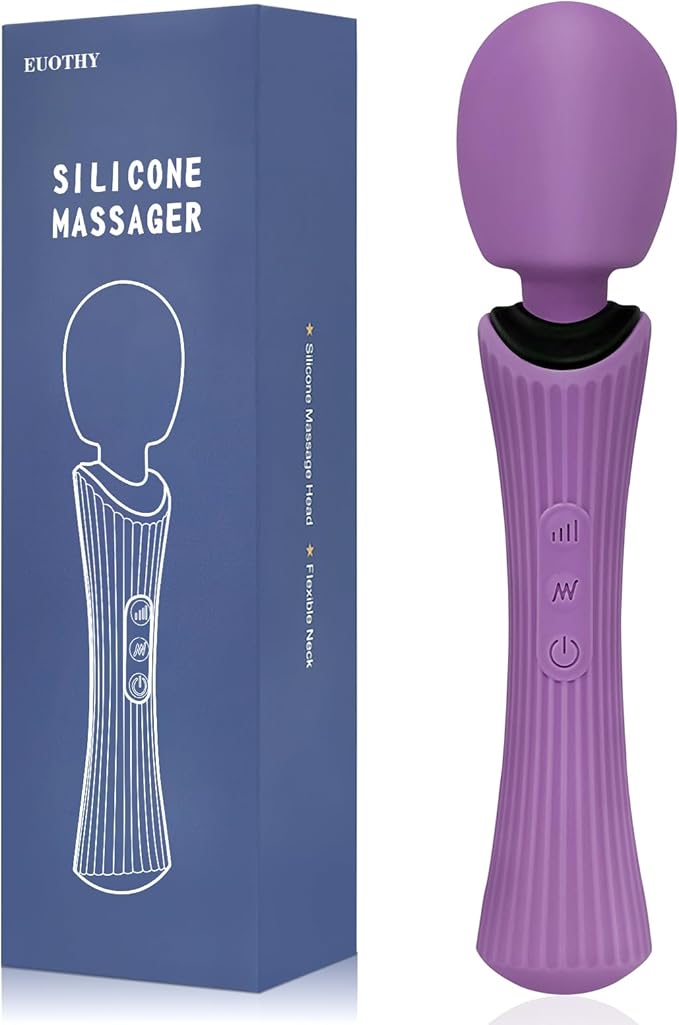 Handheld Wand Massager - Rechargeable Cordless Body Massager with 12 Vibration Patterns & 3 Speeds - Waterproof Silicone Percussion Massager for Neck, Shoulder, Back Muscle Relief - Rose Purple