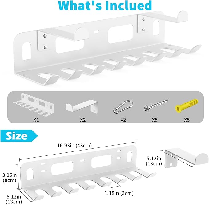 KHAMAL Multi-Purpose Gym Equipment Storage Rack for Resistance Bands - Gym Wall Storage for Exercise Bands, Yoga mat, Jump Ropes, Weight Belts, Straps, Hula Hoop (Black White)