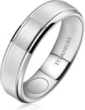 JEROOT 8mm Black Titanium Magnetic Ring for Men, 5mm Silver Pure Titanium Magnetic Ring for Women, Healing Ring with 3500 Gauss Magnets for Jewelry Gifts