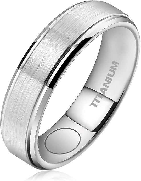 JEROOT 8mm Black Titanium Magnetic Ring for Men, 5mm Silver Pure Titanium Magnetic Ring for Women, Healing Ring with 3500 Gauss Magnets for Jewelry Gifts