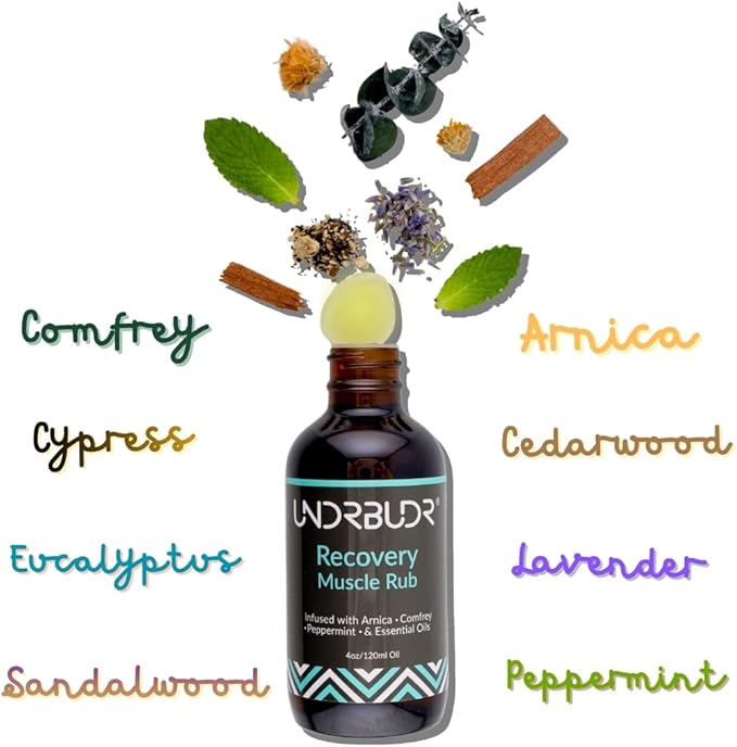 Post-Activity Recovery Muscle Rub Oil with Arnica, Comfrey & Essential Oils–4oz for Muscle Soreness, Back Pain, Joint Discomfort & Post-Workout Recovery, Natural Formula for Active Lifestyles