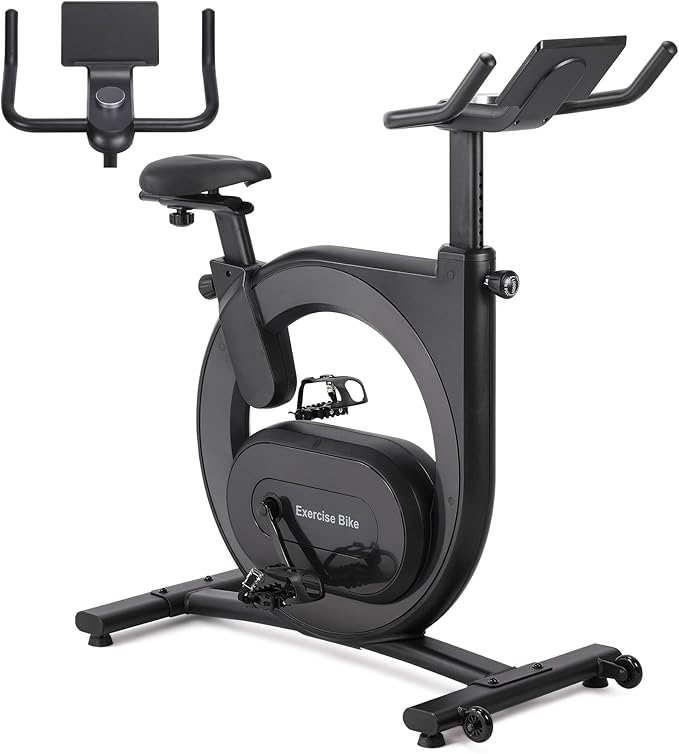 GarveeLife Stationary Bikes for Home, Electromagnetic Control Exercise Bike, Indoor Cycling Bike with Shuttle Smart Knob, Magnetic Resistance/Brake Pad, Low Noise with App, Upgraded Version Seat