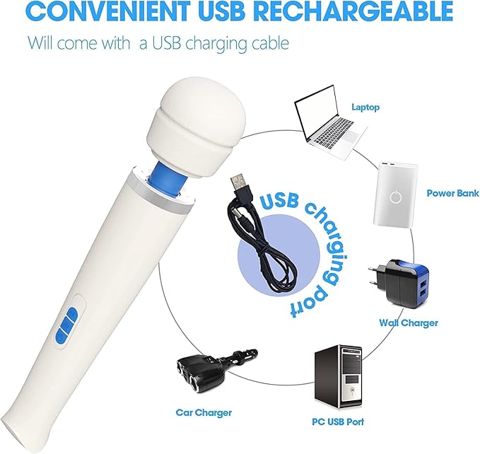 Therapeutic Cordless Massager - Powerful Massage Tool Handheld 8 Speeds 20 Patterns - Rechargeable Hand Massagers for Sore Muscles - Hand Held Massage Wand Tool for Neck & Back