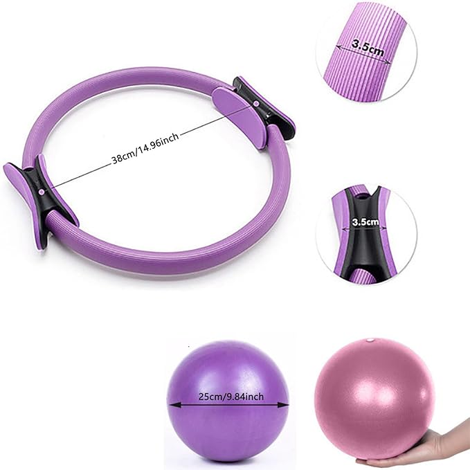 Pilates Ring, 15" Durable 5 Pack Pilates Circle Ring with Yoga Strap,Mini Ball,Padded Handles Magic Circle,Resistance Bands,Pilates Circle Ring Equipment for Toning Inner Thighs,Core,Arms,Legs