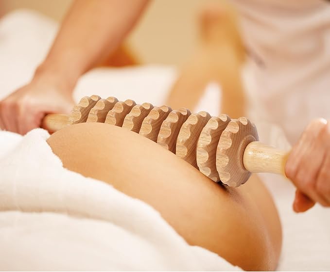 Wood Cellulite Massage Roller Wood Therapy Massage Tools Body Roller Fascia Blaster Lymphatic Drainage Massager for Legs Thighs Muscle Pain Relief(White (White 9-Wheel)