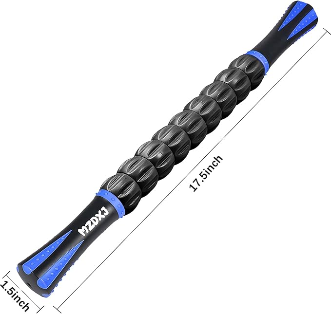 Muscle Roller Massage Roller Stick- Deep Tissue Fascia Blaster for Myofascial Pain Relief, Lymphatic Drainage & Body Sculpting, Handheld Physical Therapy & Recovery Tool (Blue black-18 inch)