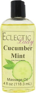 Cucumber Mint Massage Oil, 4 oz, With Sweet Almond Oil and Jojoba Oil, Preservative Free, Perfect for Aromatherapy and Relaxation