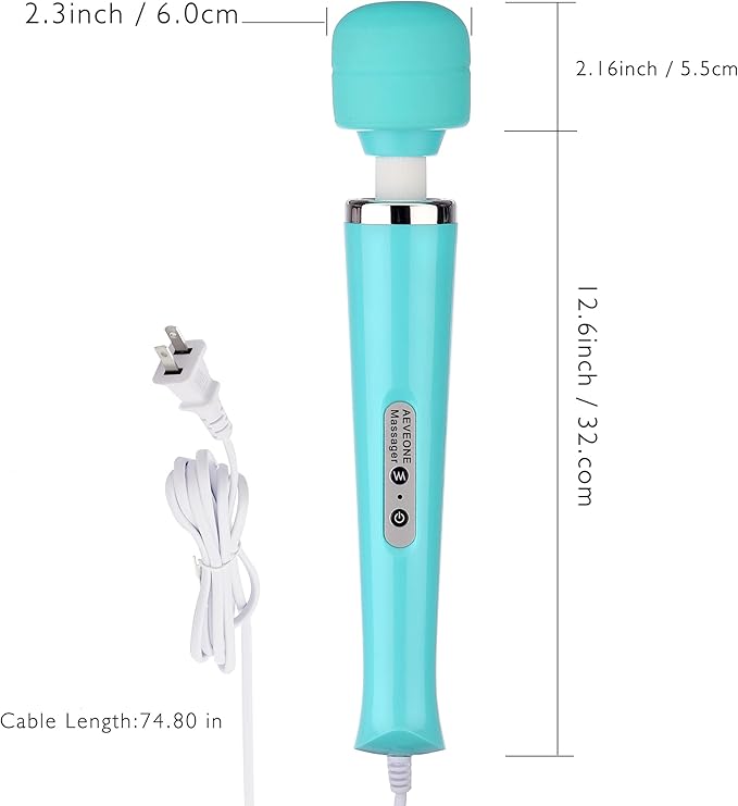 Wired Powerful Handheld Electric Massager with Strong 10 Modes Personal Back Massage for Sports Recovery, Muscle Aches, Relaxing Body (Light Blue)