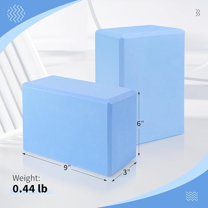 Yoga Blocks 2 Pack 9x6x3 Inches, Sturdy Foam Yoga Block, Premium EVA, Non Slip High Density for Pilates Meditation, Stretching and Toning