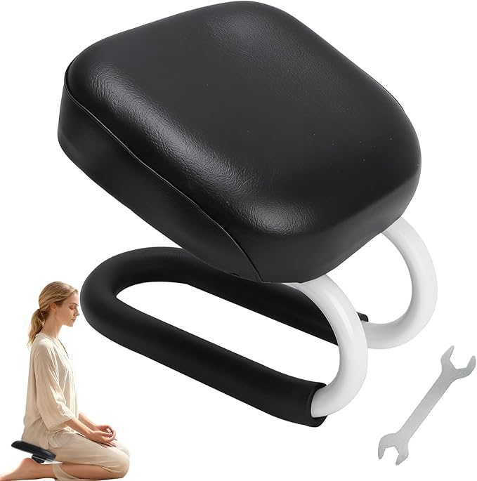 Black Meditation Bench, Meditation Chair, Kneeling Meditation Stool, Seiza Chair, Prayer Bench with Cushion for Home Studio Portable Non-Slip Yoga Stool.