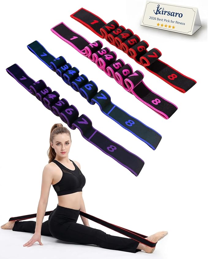 Fitness Resistance Bands for Stretching, Stretch Band for Working Out, Numbered 8 Section Adjustable Elastic Strap, Yoga Pilates Flexibility Training, Multifunction Full Body Leg Stretcher