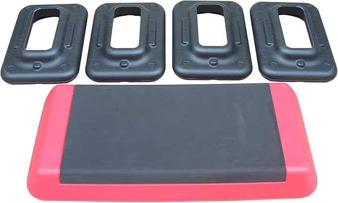 GOWE Adjustable Workout Aerobic Stepper in Fitness & Exercise Step Platform Trainer Red Black with 2 Risers