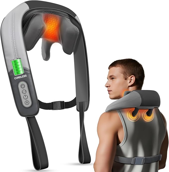 Neck Shoulder Massager with Heat - FSA Eligible, 4D Expert Deep Tissue Kneading Massager, Rechargeable Massage for Neck, Shoulder, Traps and Back Pain Relief