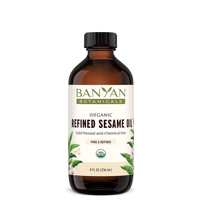 Banyan Botanicals Refined Sesame Oil – Organic Sesame Oil for Skin, Body, Hair & More – Multiple Sizes – 8 oz – Non GMO Sustainably Sourced Vegan
